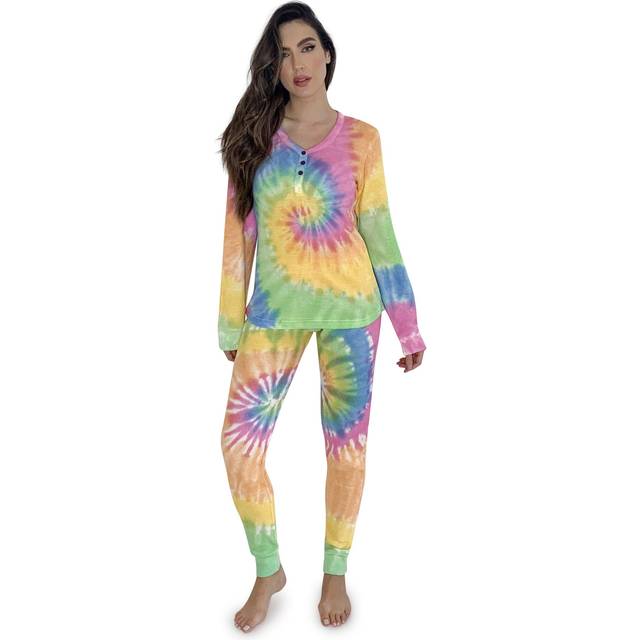 #followme Tie Dye 2 Piece Jogger Thermal Pajama Set for Women 6862-10363-L