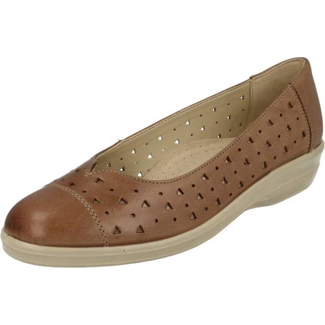 (UK 5.5, Taupe (Brown)) Ladies Padders Ballerina Flats Faye - EE Fit