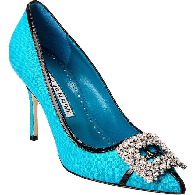 Manolo Blahnik Tuberian 90 Linen & Leather Pump