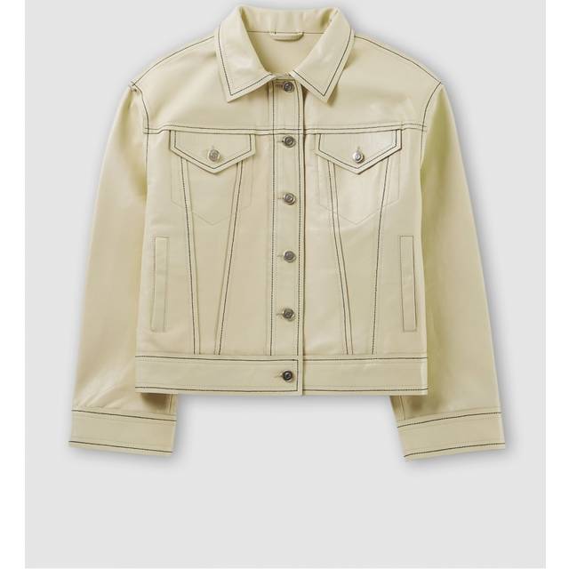 STAND STUDIO Womens Oversized Leather Jean Jacket In Cream Size: 6, Colour: Camel Fabric