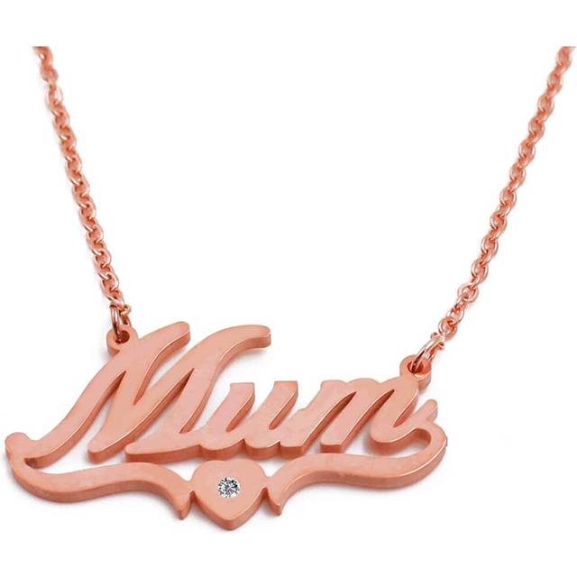 Kigu Mum Necklace Rose Gold Plated-Personalised Heart Shaped Mum Necklace, Gifts for Mum-Customised Mum Necklace, Personalised Mum Necklace,- Inc Bag,