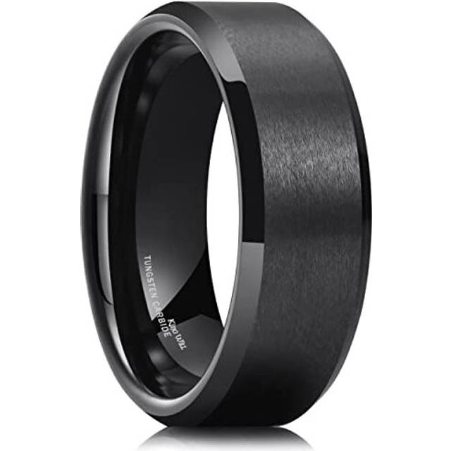 King Will BASIC Men Wedding Black Tungsten Ring 8mm Matte Finish Beveled Polished Edge Comfort Fit