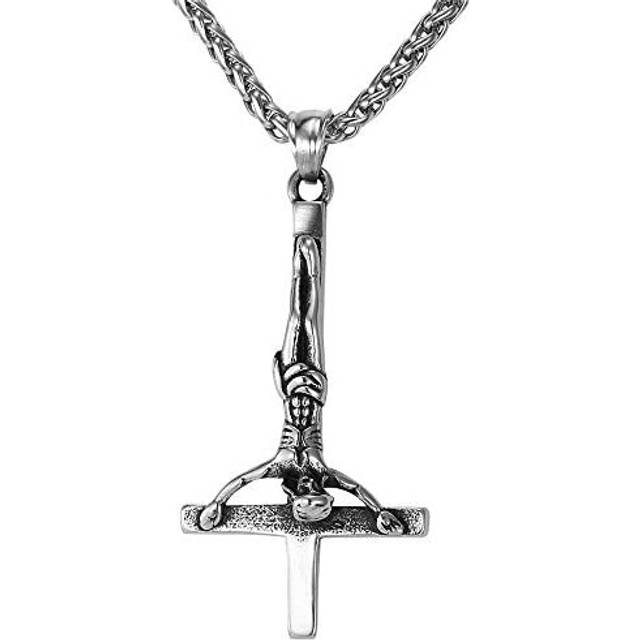 U7 Inverted Cross Pendant Necklace, Could Customized, Gold/Black/Rose Gold/Blue Plated, Stainless Steel Upside Down Cross of St. Peter, Gothic Satanic