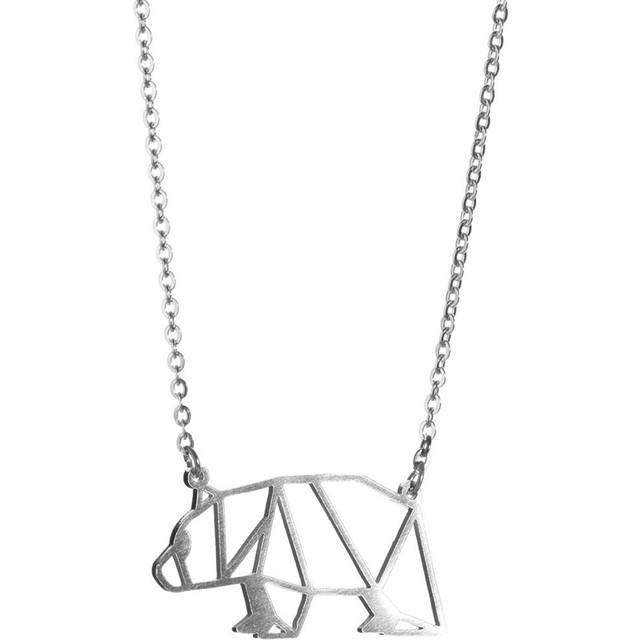 La Menagerie Bear Silver Origami Jewellery & Silver Geometric Necklace â 925 Sterling Plated Silver Necklace & Bear Necklaces for Women â Bear