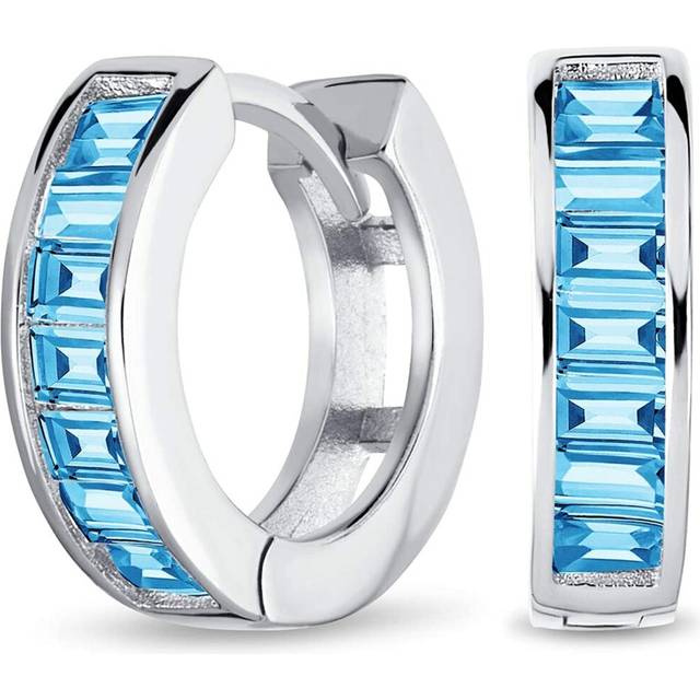 Bridal Classic Baguette Cut CZ Channel Set Kpop Huggie Hoop Earrings For Women Men Clear Cubic Zirconia 925 Sterling Silver Simulated Gemstones