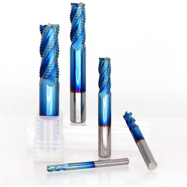 (6x15x50mm) 4mm-12mm Blue Nano Coating Roughing End Mill 4 Flute Spiral Carbide End Mill CNC Router Bit End Milling Cutter