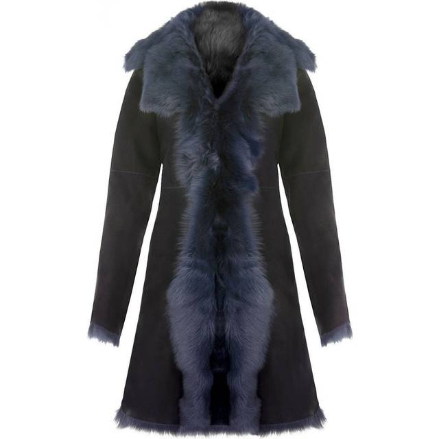 (14) Women's Sheepskin Coat Navy Suede Toscana