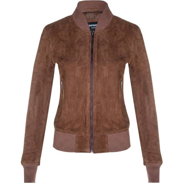 Infinity Leather Womens MA-1 Suede Bomber Jacket-Arnhem - Tan - Size 8 UK