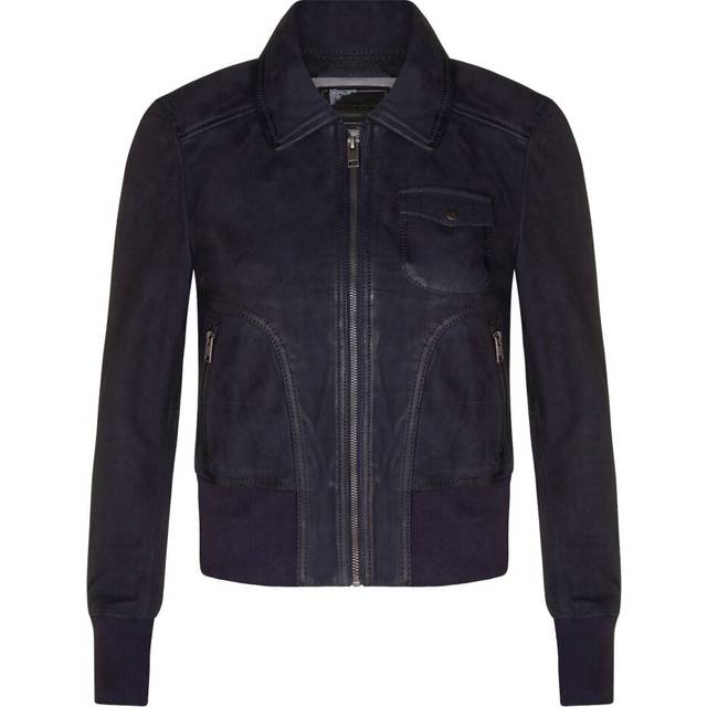Ladies navy blue leather bomber jacket genuine leather ma-1 varsity retro jacket