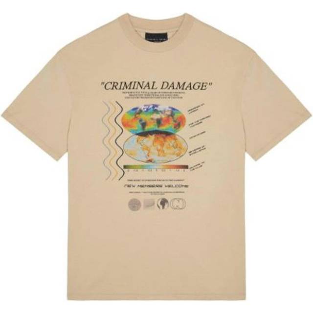 Criminal Damage Mens PHASE RAVE POSTER T-SHIRT - Beige Cotton - Size Medium