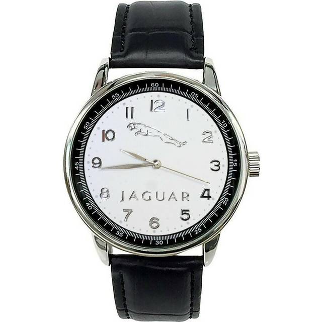 JAGUAR Mens Stainless Steel WHITE Dial BLACK Leather Strap Sport CAR Watch