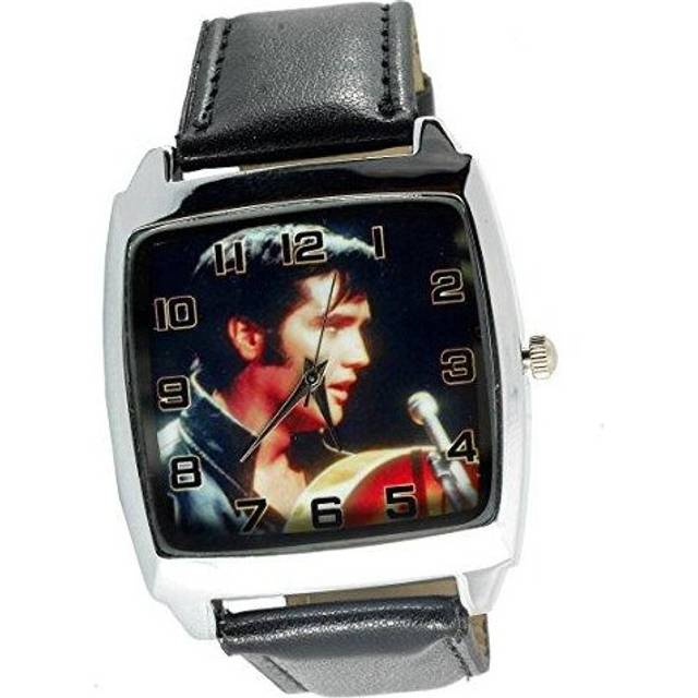 Elvis Presley Music Legend Quartz Square Watch Real Leather Band E3 Dial  Black