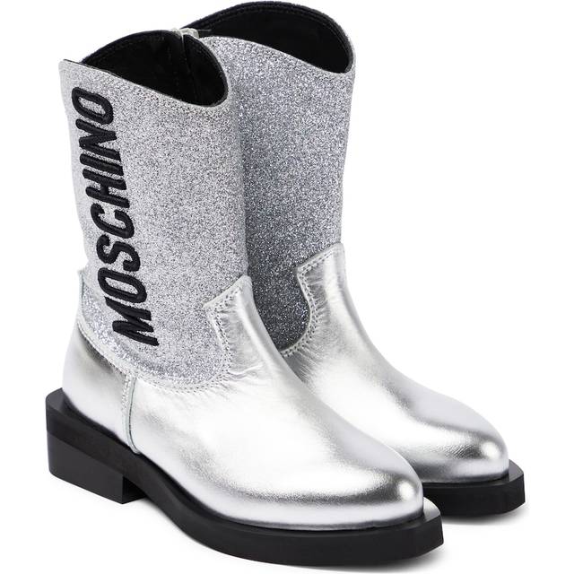 Moschino Kids Logo glitter leather cowboy boots