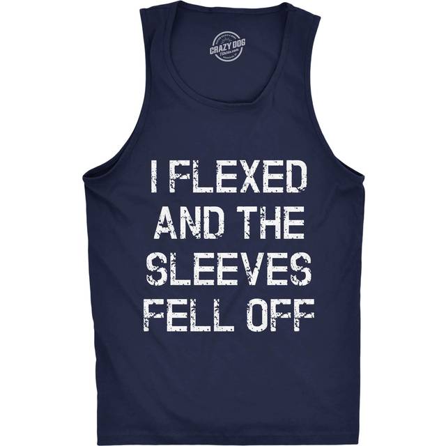 Mens I Flexed and The Sleeves Fell Off Tank Top Funny Sleeveless Gym Workout Shirt (Navy) - XL