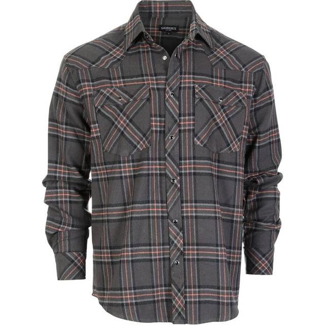 gioberti Men 100 cotton Western Flannel Plaid Shirt wSnap-on Button  charcoalgraycoral Highlight  Small