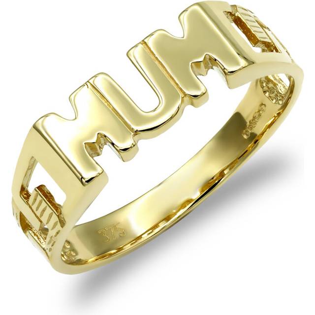 (Q) Jewelco London Ladies Solid 9ct Yellow Gold Curb Link Sides MUM Ring - JRN118