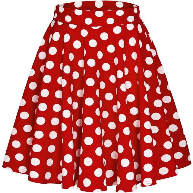 EXcHIc Womens casual Stretchy Flared Mini Skater Skirt Basic A-Line Pleated Midi Skirt (S, Polka Dot-3)