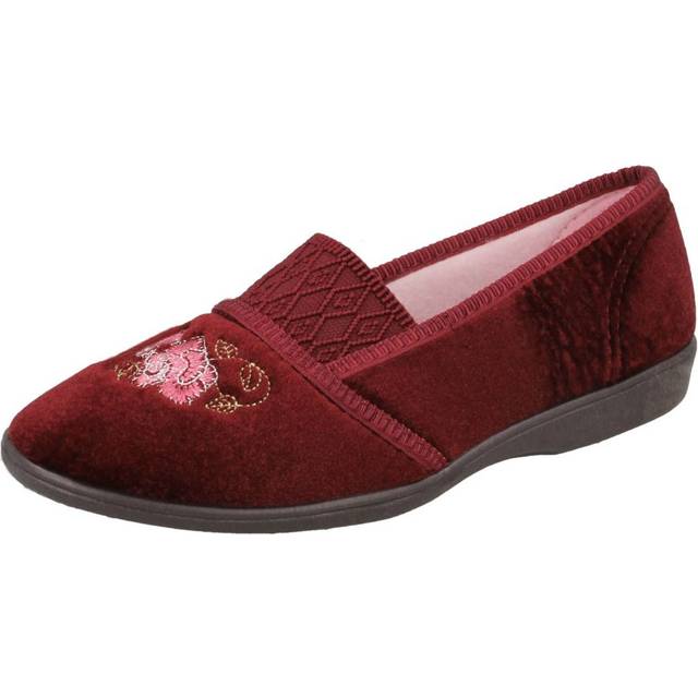 (UK 6, Burgundy (Red)) Ladies Nevada Floral Design Slippers Style 223069