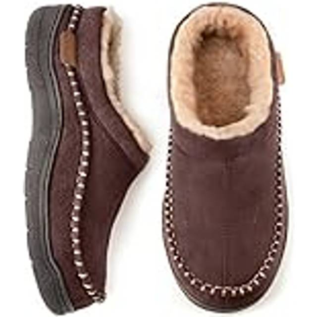 Zigzagger Mens Slip On Moccasin Slippers  IndoorOutdoor Warm Fuzzy comfy House Shoes  Fluffy Wide Loafer Slippers coffee 9-10 D(M) US