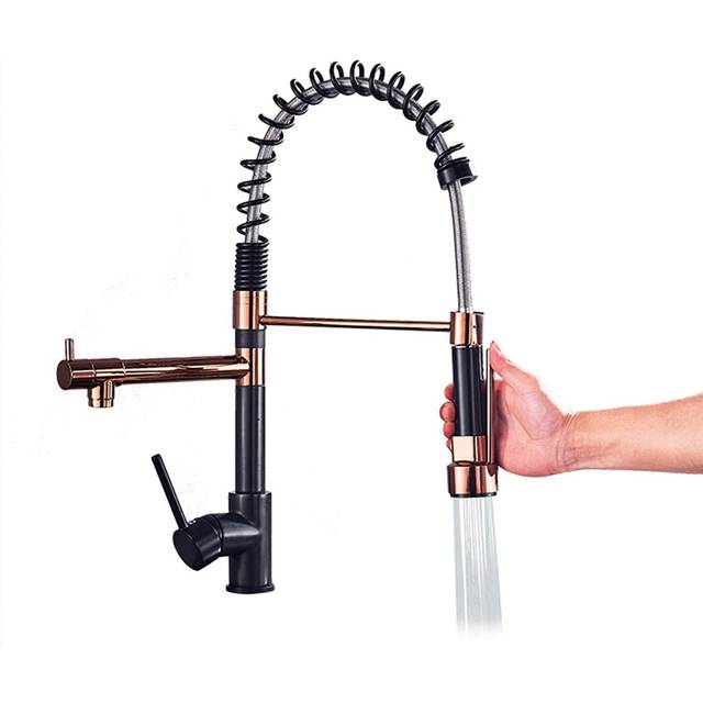 (Rose Gold Black) Kitchen Faucet With Dual Nozzle Pull Down Sprayer Contemporary Single Handle Kitchen Sink Faucet Solid Brass Spring Kitchen Faucet