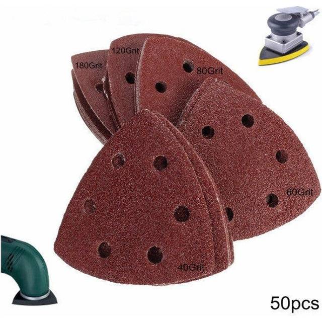 50pcs 90mm 40-180 Grit Sanding Sheets Triangle Sander Grinder Backing Paper Pads