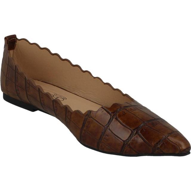 (4 UK, Dark Tan) Spot On Womens/Ladies Crocodile Scalloped Ballerinas