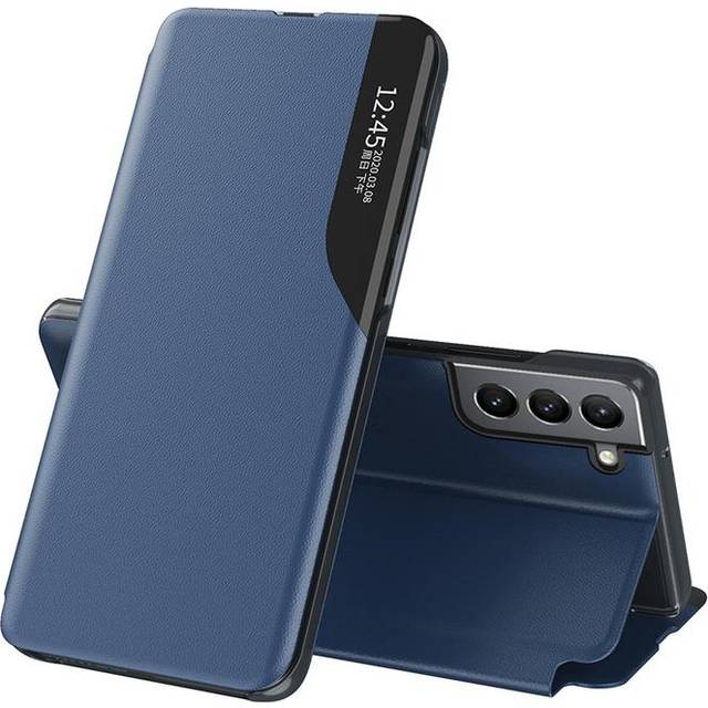 Eco Läder View Case Elegant Case med ett Flip Cover and Stand Function For Samsung Galaxy S22 + (S22 Plus) Blå