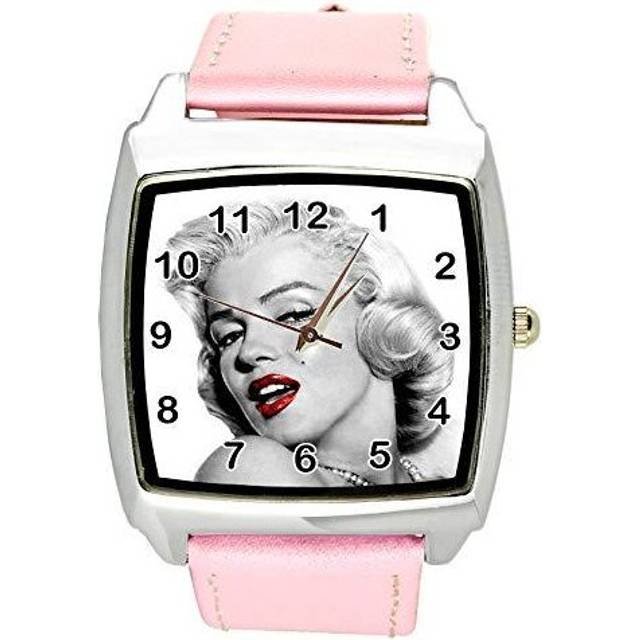 Woman Watch Analogue Quartz with Leather Strap Marilyn Monroe Square Pink