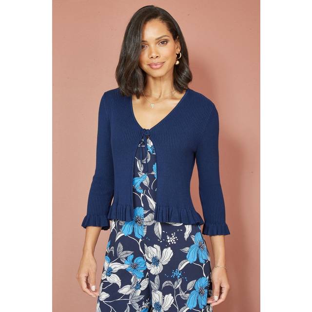 Yumi Tie Up Frill Hem Ribbed Cardigan