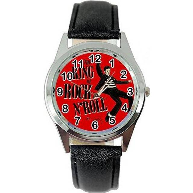 Elvis Presley Music Legend Quartz Round Watch Real Leather Band E6 Dial  Black
