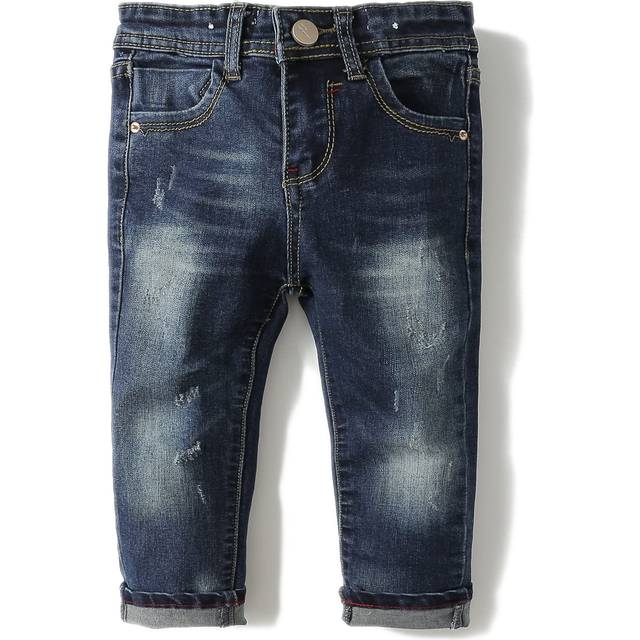 KIDSCOOL SPACE Baby Girl Boy Jean D Ring Elastic Band Inside Ripped De