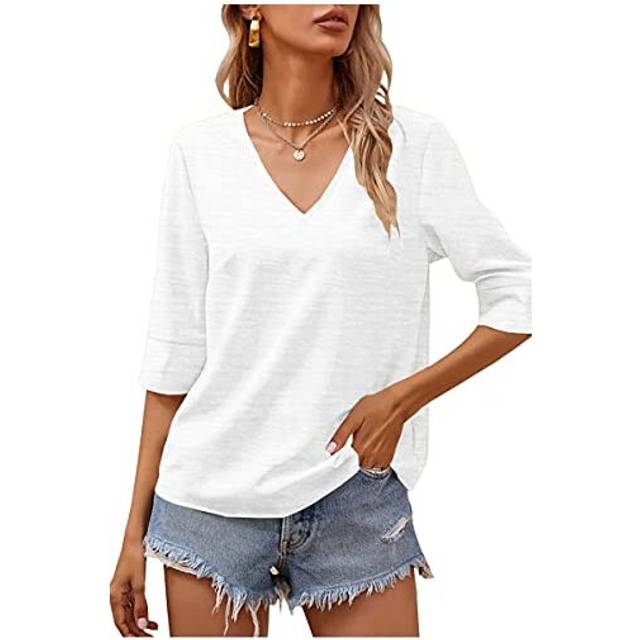 Grlasen Women's Fashion Half Sleeve V-Neck T-Shirt Solid Loose Basic t