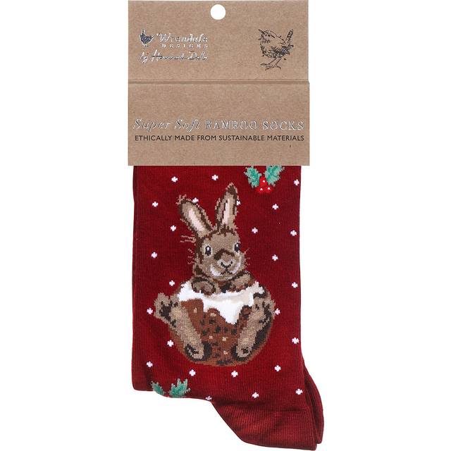 Wrendale Designs ‘Little Pudding’ Red Rabbit Women's Bamboo Christmas Socks