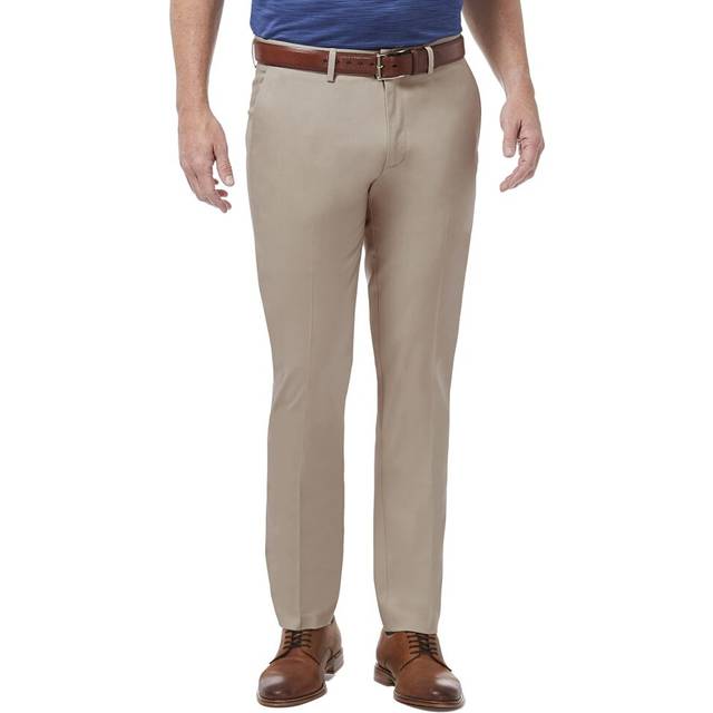 Haggar Men's Premium No Iron Khaki Straight Fit & Slim Fit Flat Front Casual Pant, Sand, 38W x 29L