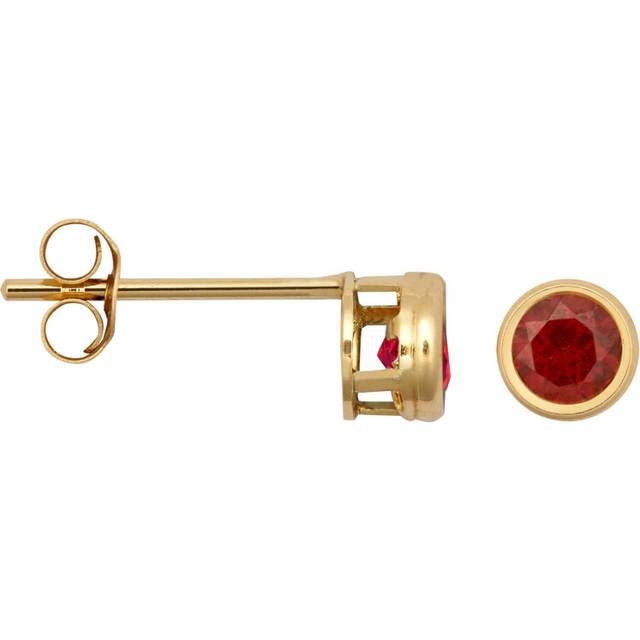 Jewelco London Ladies 9ct Yellow Gold Wine Round Garnet Donut Bezel Solitaire Stud Earrings, 3mm - JES358