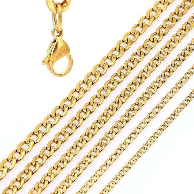 DonDon Men's Curb Chain Necklace Gold Stainless Steel in Various Length and Width