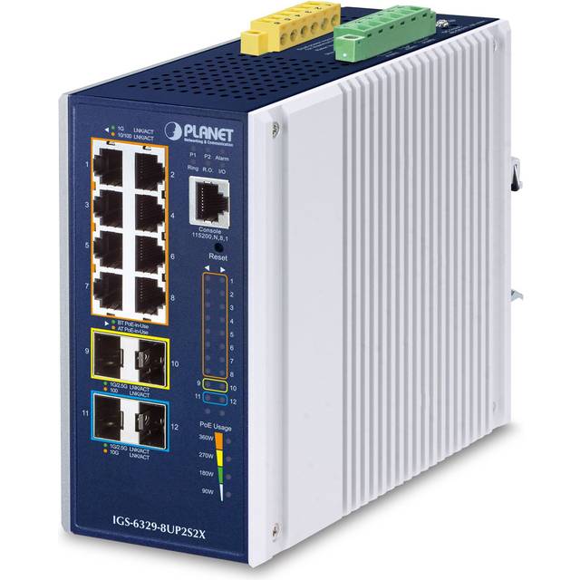 PLANET IP30 DIN-rail Industrial L3 Managed Gigabit Ethernet (10/100/1000) Power over Ethernet (PoE) Blue, Grey