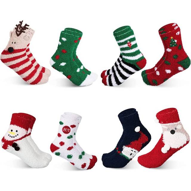8 Pairs Fuzzy Christmas Socks Plush Slipper Socks Adult Christmas Holiday Socks Winter Warm Fluffy Cozy Crew Socks