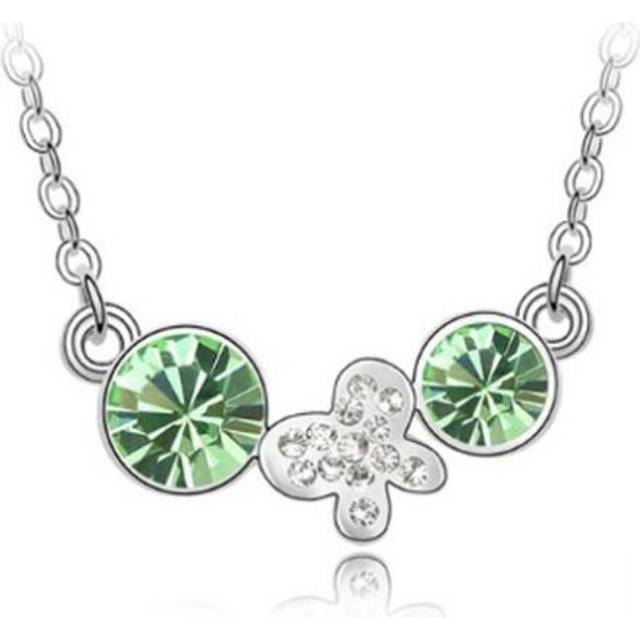 Silver Necklace Fashion Jewellery Green Flower Butterfly Charm