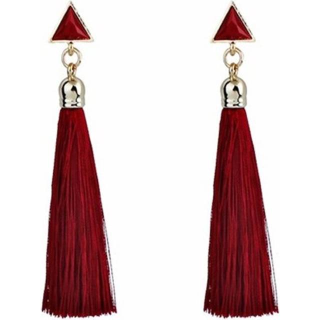 Red Drop Tassle Tassel Earrings Dress Fashion Present Gift