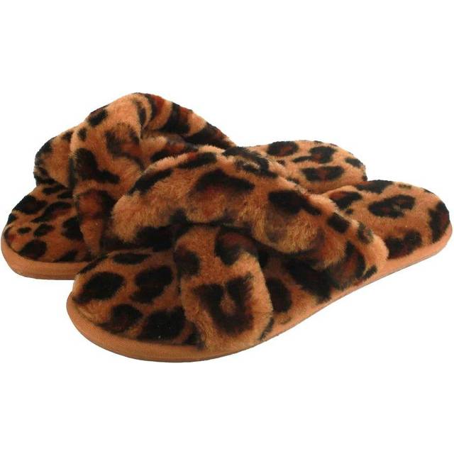 Delilah Leopard Print Sheepskin Slippers - Brown - 4