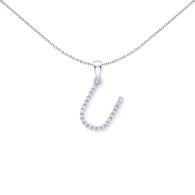 Jewelco London 9ct White Gold Diamond Initial Charm Pendant Letter U 8mm x 15mm - INNR029-U
