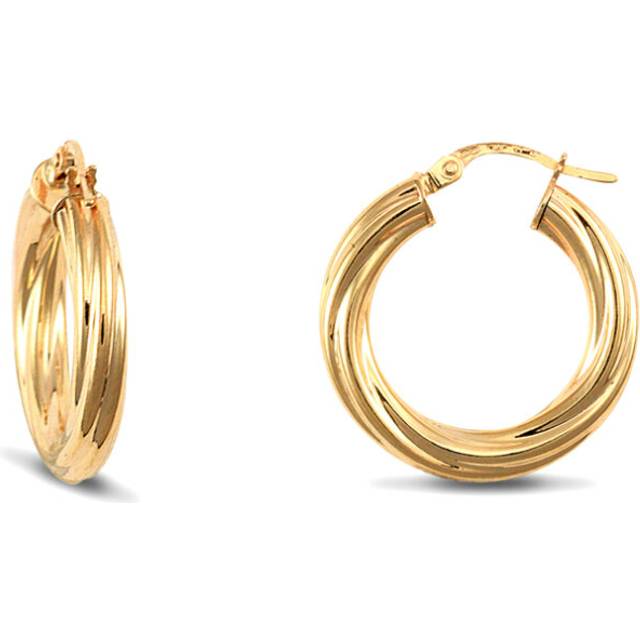 Jewelco London Ladies 9ct Yellow Gold Twisted 4mm Hoop Earrings 23mm - JER201