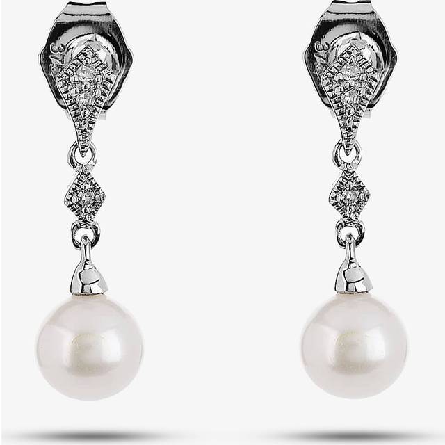 9ct White Gold Diamond Freshwater Droppers GE807W - Pearl