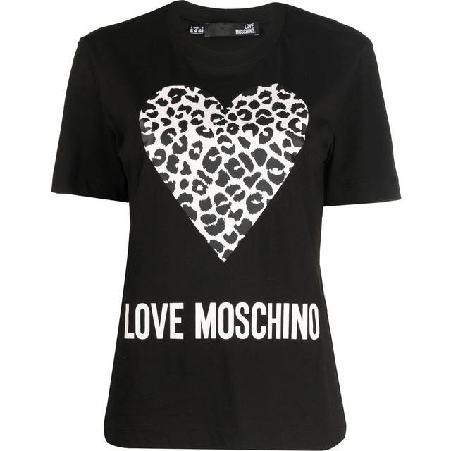 Love Moschino, Topp, Dam, S, Bomull, Leopard Heart T-Shirt - black (S)