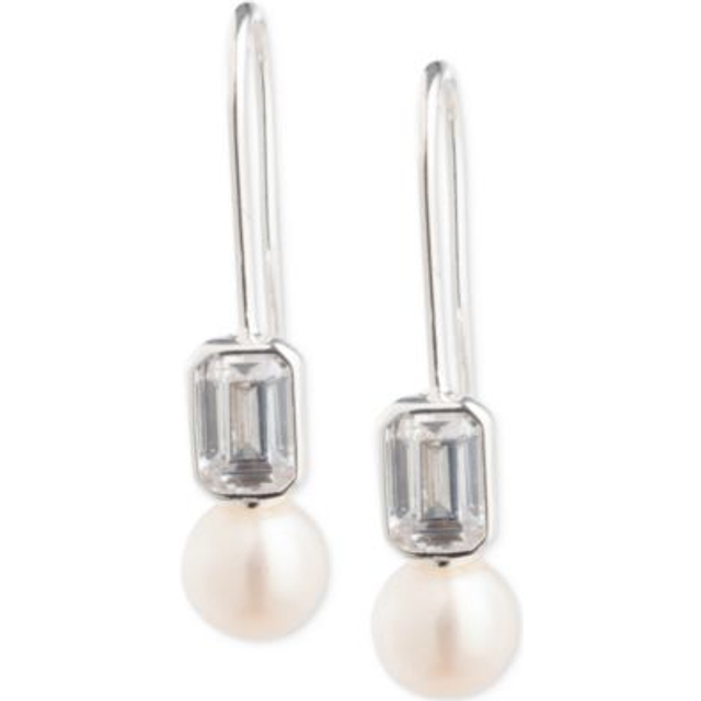 Lauren Ralph Lauren Sterling Silver Cubic Zirconia & Pearl Drop Hook Earrings