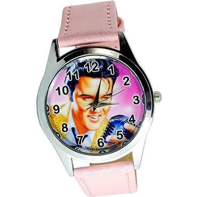 Elvis Presley Quartz Round Watch Real Leather Pink Band Pink Dial