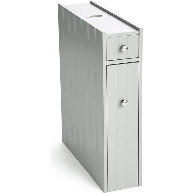 Vonhaus Slim Bathroom Storage Unit, Freestanding Grey Slimline Bathroom Cabinet Compact Bathroom Organiser, Drawer, Slide Shelves - One Size