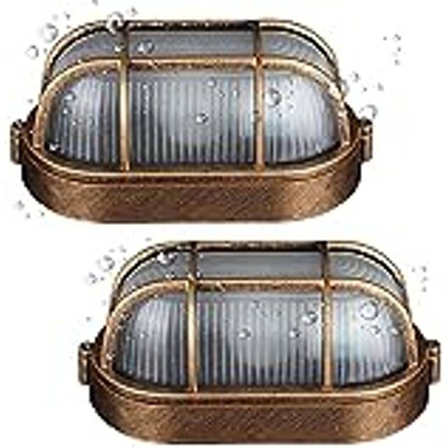2 Packs Retro Industrial Wall Light,Nautical Bulkhead Wall Lamp, Indoor Or Outdoor Wall Sconcet, E27 Outdoor Oval Wall Security Light Caged Garden