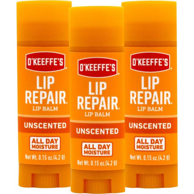 OKeeffes Unscented Lip Repair Lip Balm for Dry  Cracked Lips  Stick  Pack of 3